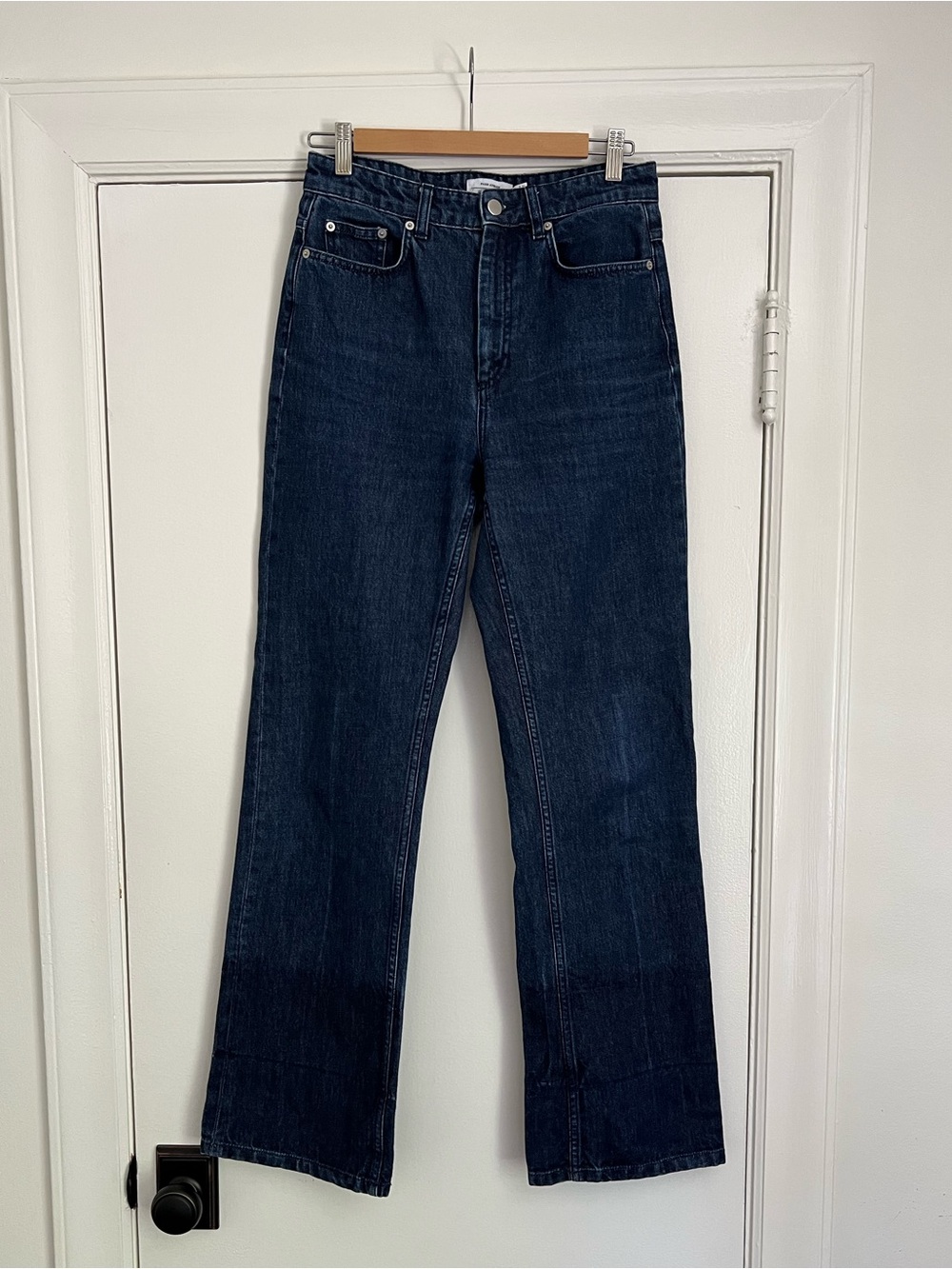 & Other Stories High Rise Flare Jeans dark wash rigid denim 100% cotton 28